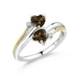 thumbnail image 1 of Gem Stone King 0.90 Ct Brown Smoky Quartz 925 Silver and 10K Yellow Gold Lab Grown Diamond 2 Heart Promise Couple Engagement Mother Ring, 1 of 5
