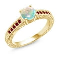 thumbnail image 1 of Gem Stone King 0.90 Ct Cabochon Simulated Opal Created Ruby 18K Yellow Gold Plated Silver Engagement Ring, 1 of 4