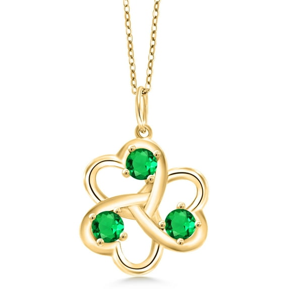 Gem Stone King 0.90 Ct Green Simulated Emerald 18K Yellow Gold Plated Silver Pendant With Chain