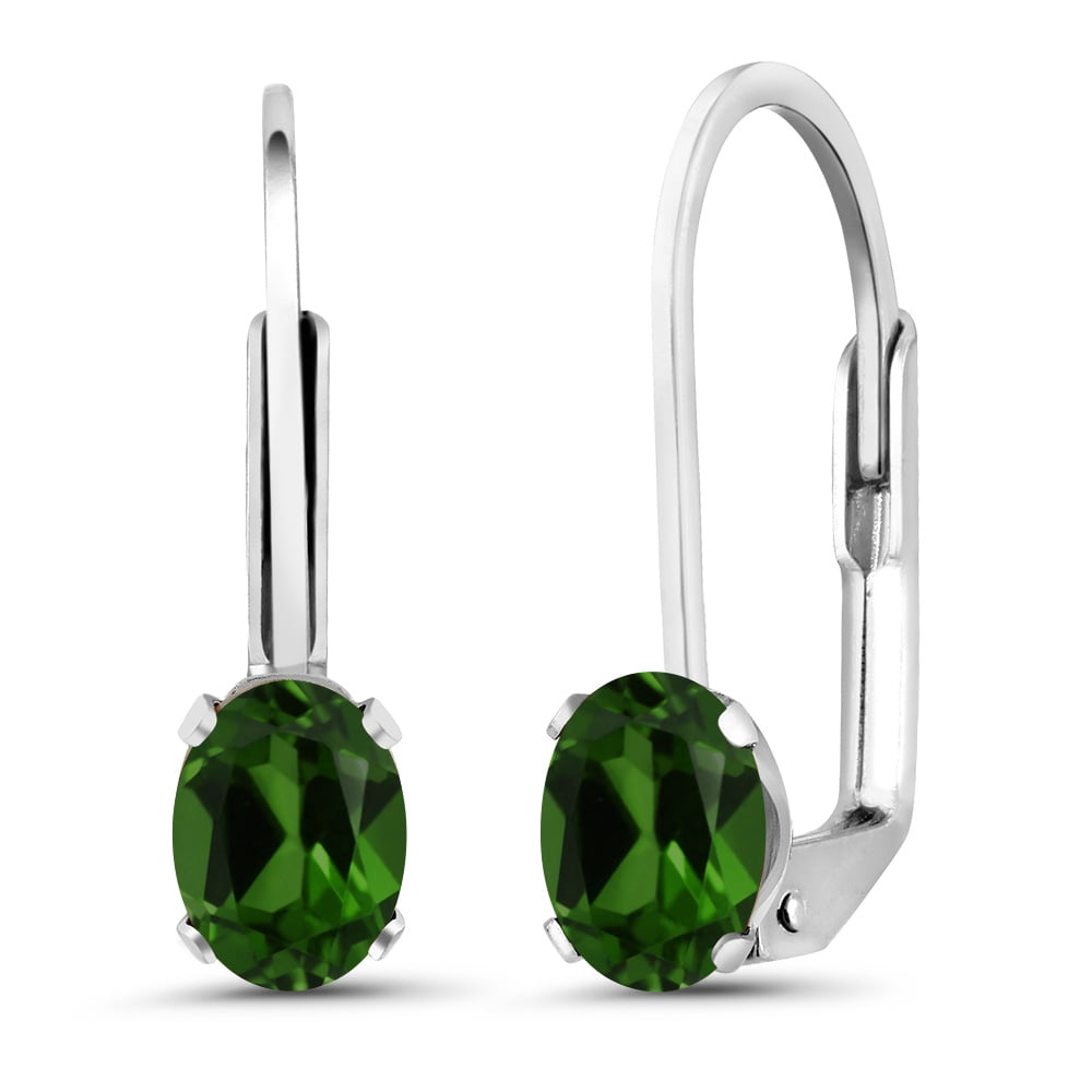 Gem Stone King 0.90 Ct Oval Green Chrome Diopside 925 Sterling Silver Earrings