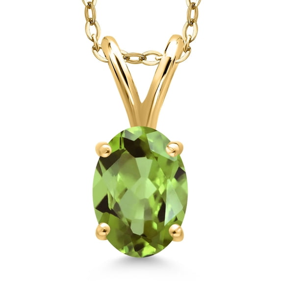 Gem Stone King 0.90 Ct Oval Green Peridot 18K Yellow Gold Plated Silver Pendant with Chain