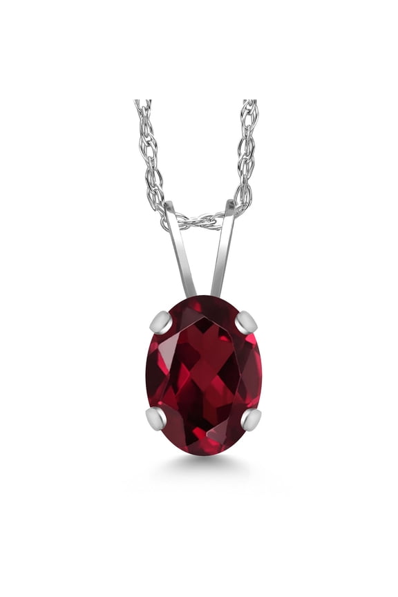 0.90 Ct Oval Red Rhodolite Garnet 14K White Gold Pendant with Chain