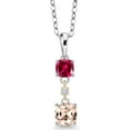 thumbnail image 1 of Gem Stone King 0.90 Ct Peach Morganite Red Created Ruby 925 Silver and 10K Yellow Gold Pendant with Chain, 1 of 3