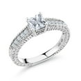 thumbnail image 1 of Gem Stone King 0.90 Ct Princess Cut White Zirconia White Created Sapphire 925 Sterling Silver Ring (Size 7), 1 of 5