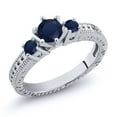 thumbnail image 1 of Gem Stone King 0.90 Ct Round Blue Sapphire 925 Sterling Silver Ring (Size 7), 1 of 2