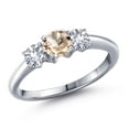 thumbnail image 1 of Gem Stone King 925 Sterling Silver Peach Morganite and White Created Sapphire Engagement Ring for Women | 0.90 Cttw | Round 5MM | Gemstone October Birthstone | Size 7, 1 of 6