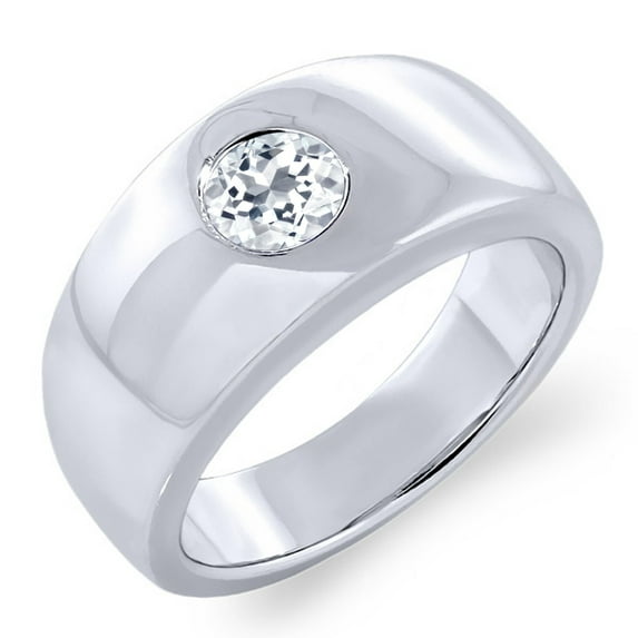 Gem Stone King 0.90 Ct Round White Topaz 925 Sterling Silver Men's Ring (Size 11)