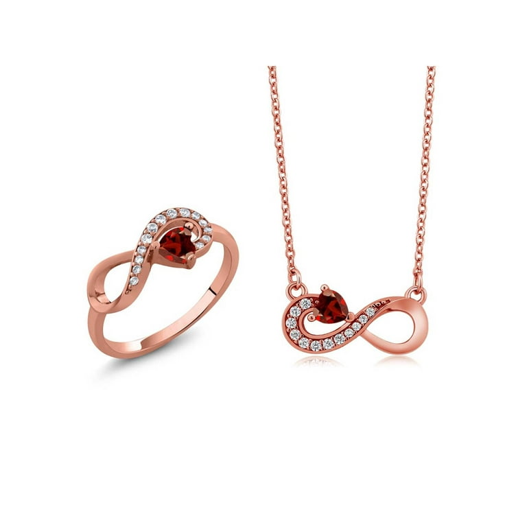 Gem Stone King 18K Rose Gold Plated Silver Red Garnet Infinity