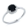 thumbnail image 1 of Gem Stone King 0.92 Ct Round Black Onyx White Diamond 10K White Gold Ring, 1 of 5