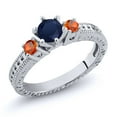 thumbnail image 1 of Gem Stone King 0.92 Ct Round Blue Sapphire Orange Sapphire 925 Sterling Silver Ring (Size 6), 1 of 2