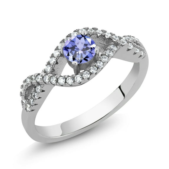 Gem Stone King 0.92 Ct Round Blue Tanzanite 925 Sterling Silver Infinity Ring (Size 5)