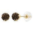 thumbnail image 1 of Gem Stone King 0.92 Ct Round Brown Smoky Quartz 10K Yellow Gold 4-prong Stud Earrings for Women Men 5mm, 1 of 4