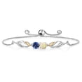 thumbnail image 1 of Gem Stone King 0.92 Ct Round Cabochon White Ethiopian Opal Blue Created Sapphire 925 Silver and 10K Yellow Gold Lab Grown Diamond Bracelet for Women, 1 of 3