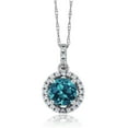 thumbnail image 1 of Gem Stone King 0.92 Ct Round London Blue Topaz and Diamond 14K White Gold Pendant, 1 of 4
