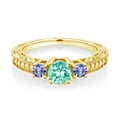 thumbnail image 1 of Gem Stone King 0.93 Ct Round Blue Apatite Blue Tanzanite 18K Yellow Gold Plated Silver Ring (Size 7), 1 of 4