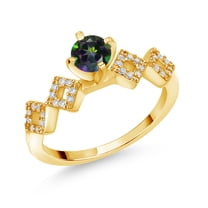 Gem Stone King 0.93 Ct Round Green Mystic Topaz 18K Yellow Gold Plated Silver Ring (Size 5)