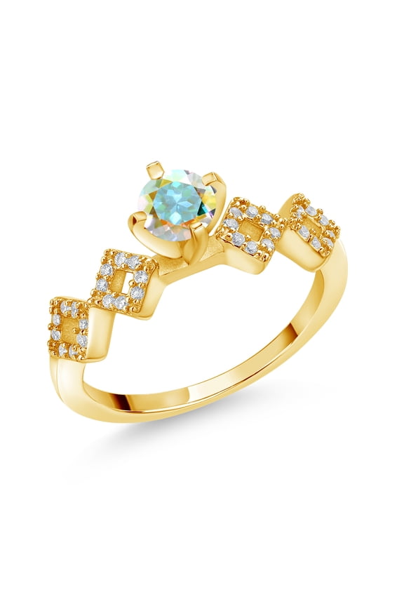 0.93 Ct Round Mercury Mist Mystic Topaz 18K Yellow Gold Plated Silver Ring (Size 6)