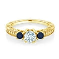 thumbnail image 1 of Gem Stone King 0.93 Ct Round Sky Blue Aquamarine Blue Sapphire 18K Yellow Gold Plated Silver Ring (Size 6), 1 of 4