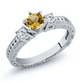 thumbnail image 1 of Gem Stone King 0.93 Ct Round Yellow Citrine E-F Lab Grown Diamond 925 Sterling Silver 3-Stone Ring (Size 7), 1 of 2