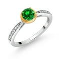 thumbnail image 1 of Gem Stone King 0.94 Ct Green Created Emerald G/H Lab Grown Diamond 925 Silver and 10K Yellow Gold Ring (Size 9), 1 of 5