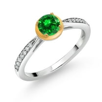 Gem Stone King 0.94 Ct Green Created Emerald G/H Lab Grown Diamond 925 Silver and 10K Yellow Gold Ring (Size 5)