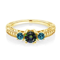 Gem Stone King 0.94 Ct Green Mystic Topaz London Blue Topaz 18K Yellow Gold Plated Silver Ring (Size 8)