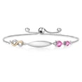 thumbnail image 1 of Gem Stone King 0.94 Ct Heart Shape Pink Mystic Topaz 925 Silver and 10K Yellow Gold Lab Grown Diamond Bracelet for Women, 1 of 3