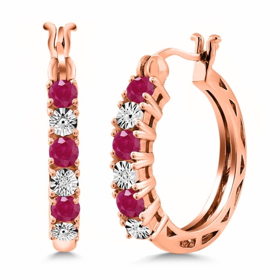 Gem Stone King 0.94 Ct Red Ruby E-F Lab Grown Diamond 18K Rose Gold Plated Silver Earrings