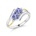 thumbnail image 1 of Gem Stone King 0.94 Ct Round Blue Tanzanite 925 Silver and 10K Yellow Gold Lab Grown Diamond Two Stone Crossover Ring (Size 9), 1 of 5