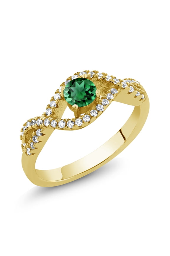 0.94 Ct Round Green Nano Emerald 18K Yellow Gold Plated Silver Infinity Ring (Size 5)