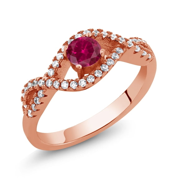 Gem Stone King 0.94 Ct Round Red Created Ruby 18K Rose Gold Plated Silver Infinity Ring (Size 9)