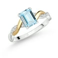 thumbnail image 1 of Gem Stone King 0.94 Ct Sky Blue Aquamarine 925 Silver and 10K Yellow Gold Lab Grown Diamond Engagement Ring, 1 of 4