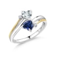thumbnail image 1 of Gem Stone King 0.94 Ct Sky Blue Aquamarine Blue Created Sapphire 925 Silver and 10K Yellow Gold Lab Grown Diamond 2 Heart Promise Couple Engagement Mother Ring (Size 7), 1 of 5