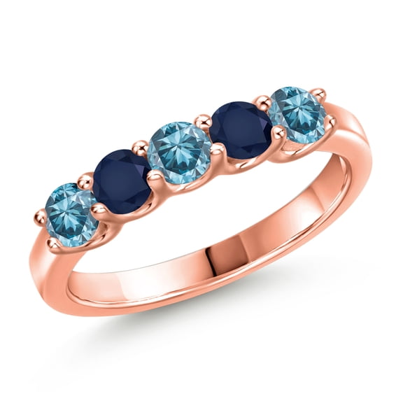 Gem Stone King 0.95 Ct Blue Lab Grown Diamond Blue Sapphire 18K Rose Gold Plated Silver Ring