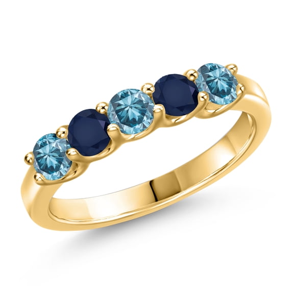 Gem Stone King 0.95 Ct Blue Lab Grown Diamond Blue Sapphire 18K Yellow Gold Plated Silver Ring