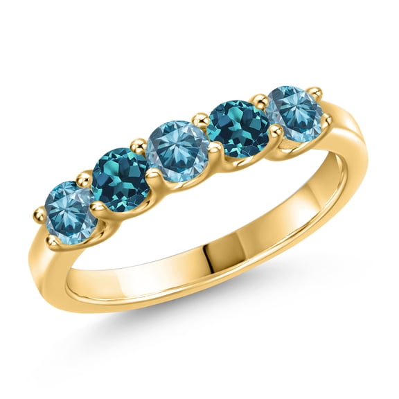 Gem Stone King 0.95 Ct Blue Lab Grown Diamond London Blue Topaz 18K Yellow Gold Plated Silver Ring