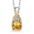 thumbnail image 1 of Gem Stone King 0.95 Ct Cushion Yellow Citrine 925 Silver and 10K Yellow Gold Lab Grown Diamond Pendant Necklace with Chain, 1 of 6