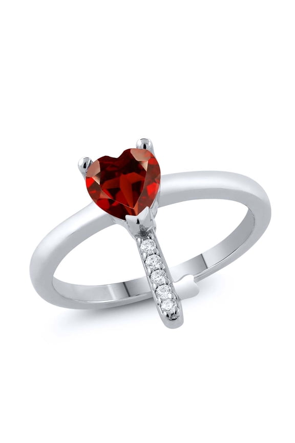 0.95 Ct Heart Shape Red Garnet 925 Sterling Silver Key Ring (Size 8)