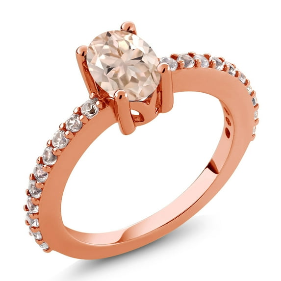 Gem Stone King 0.95 Ct Peach Morganite White Created Sapphire 18K Rose Gold Plated Silver Ring (Size 8)