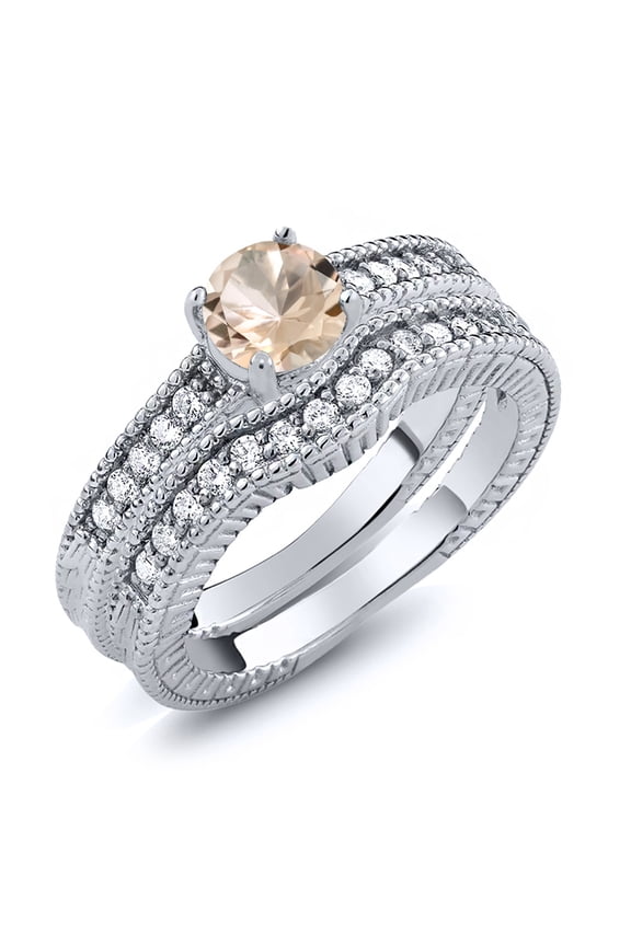 0.95 Ct Round Peach Morganite 925 Sterling Silver Engagement Ring (Size 5)