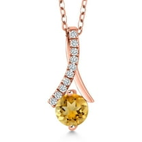 Gem Stone King 0.95 Ct Round Yellow Citrine 18K Rose Gold Plated Silver Pendant