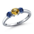 thumbnail image 1 of Gem Stone King 925 Sterling Silver Yellow Citrine and Blue Created Sapphire Engagement Ring for Women | 0.95 Cttw | Round 5MM | Gemstone November Birthstone | Size 5, 1 of 6