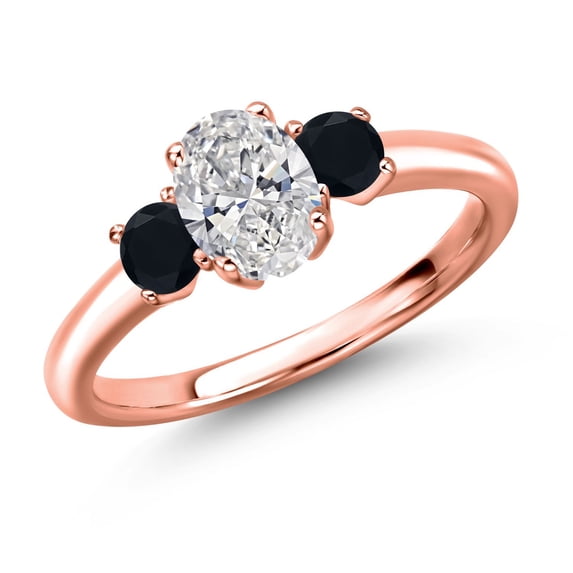 Gem Stone King 18K Rose Gold Plated Silver DEF Lab Grown Diamond and Black Onyx Engagement Ring for Women | 0.96 Cttw | Oval 7X5MM | Gemstone April Birthstone | Size 6