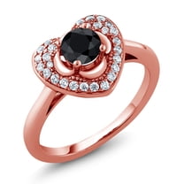 Gem Stone King 0.96 Ct Round Black Sapphire 18K Rose Gold Plated Silver Ring (Size 8)