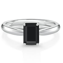 Gem Stone King 0.97 Cttw Black Onyx 10K White Gold Solitaire Engagement Ring for Women | Emerald Cut 7X5MM | Gemstone Birthstone (Size 6)