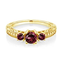 Gem Stone King 0.97 Ct Round Red Rhodolite Garnet 18K Yellow Gold Plated Silver Ring (Size 9)