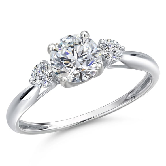 Gem Stone King 0.97 Cttw IGI Certified Lab Grown Diamond in 10K White Gold Ring for Women | Round Center Diamond 0.75 Ct | D-E Color | VS1-VS2 Clarity | Size 7