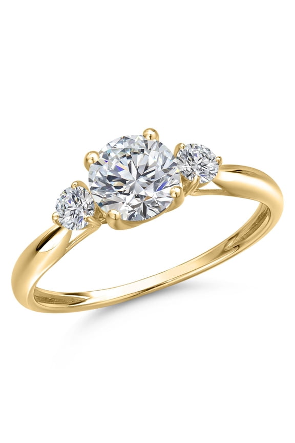 0.97 Cttw Lab Grown Diamond 3-Stone Engagement Ring for Women | 10K Yellow Gold | Round Center Diamond 0.75 Ct | IGI Certified E-F Color | VS1-VS2 Clarity
