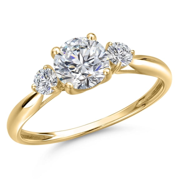 Gem Stone King 0.97 Cttw Lab Grown Diamond 3-Stone Engagement Ring for Women | 10K Yellow Gold | Round Center Diamond 0.75 Ct | IGI Certified D-E Color | VS1-VS2 Clarity