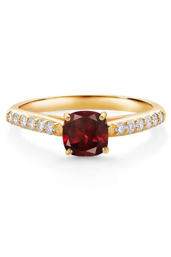 0.98 Ct Cushion Red Garnet G/H Lab Grown Diamond 10K Yellow Gold Engagement Ring (Size 9)
